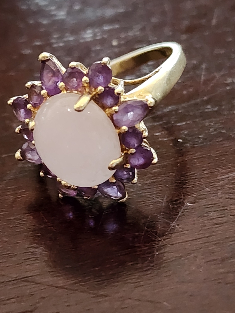 14k Gold Lavender Jade Solitaire & 1.10TCW Amethyst Dinner/Statement RING